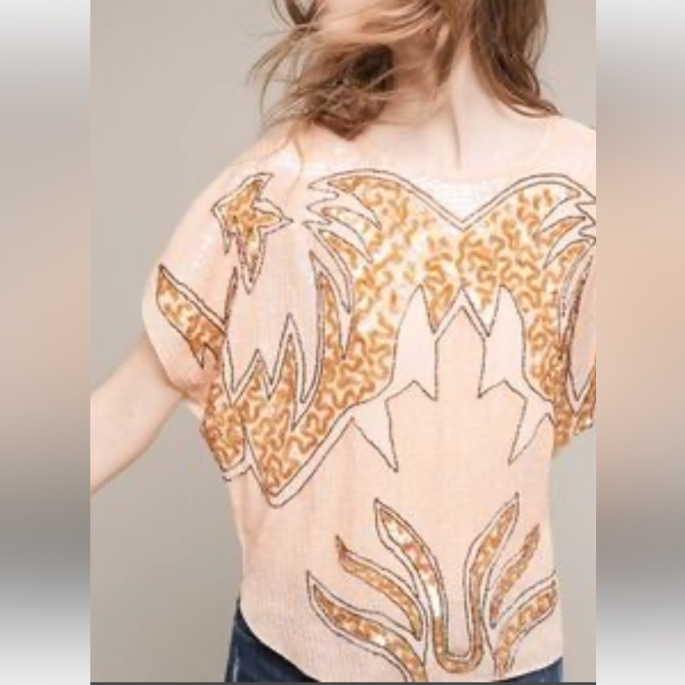 CHLOE OLIVER ART DECO SEQUIN TOP 80’s NEW WITH TAGS Pale Pink and Gold